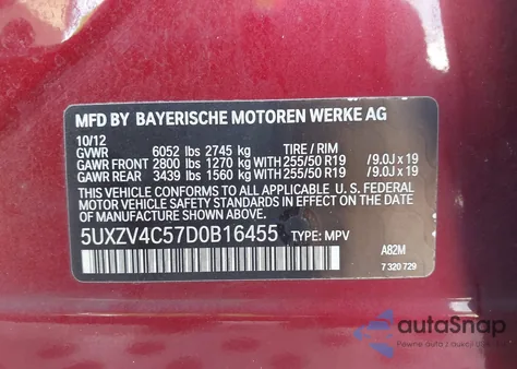 2013 BMW X5 xDrive35I/xDrive35I Premium/xDrive35I Sport Activity z USA, uszkodzony, nr VIN 5UXZV4C57D0B16455